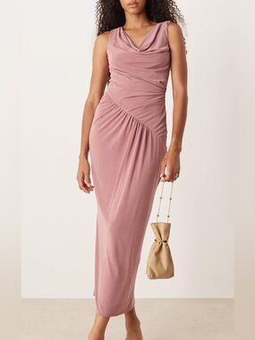 ASOS Asymmetrical Cowl Neck Ruched Midi Dress